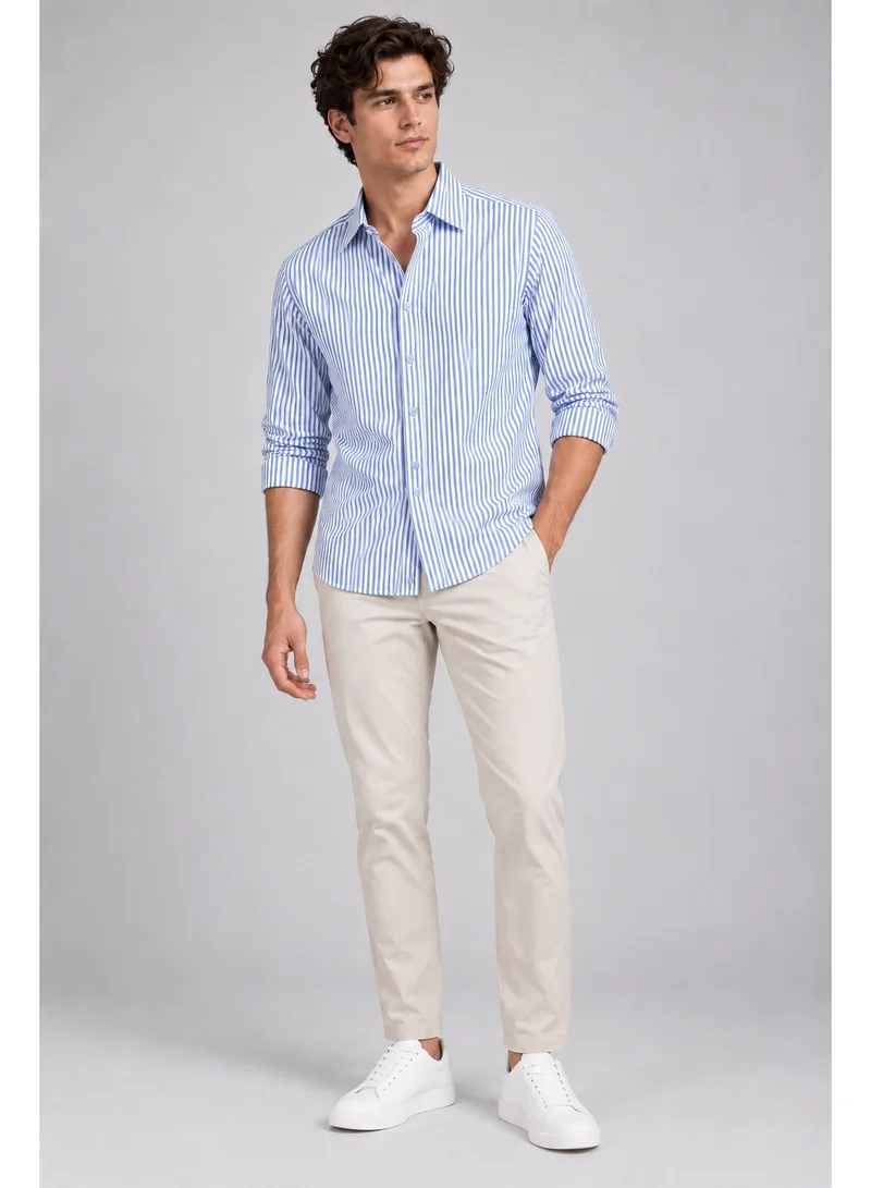 فكتور اند جين Men's Striped Long Sleeve Button-Up Shirt