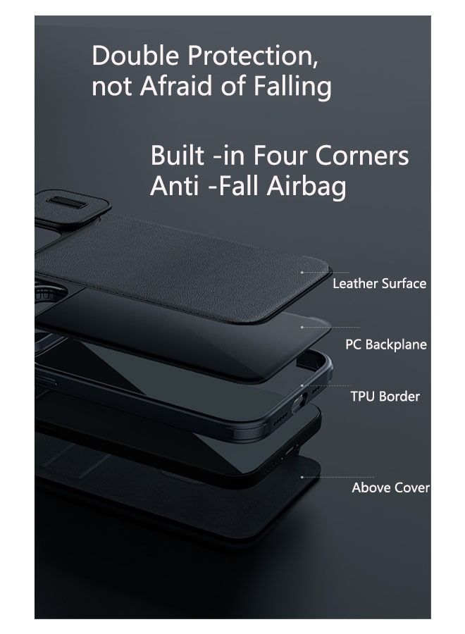 Nillkin iPhone14 Pro Max Case, Plain Leather Material Protective Case and Slide Camera Case Design, 360 Full Body Coverage Shockproof Phone Cover, Four Corners with Anti -Fall Airbag (Black) - Image 3