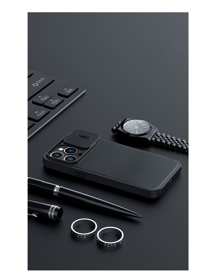 Nillkin iPhone14 Pro Max Case, Plain Leather Material Protective Case and Slide Camera Case Design, 360 Full Body Coverage Shockproof Phone Cover, Four Corners with Anti -Fall Airbag (Black) - Image 5