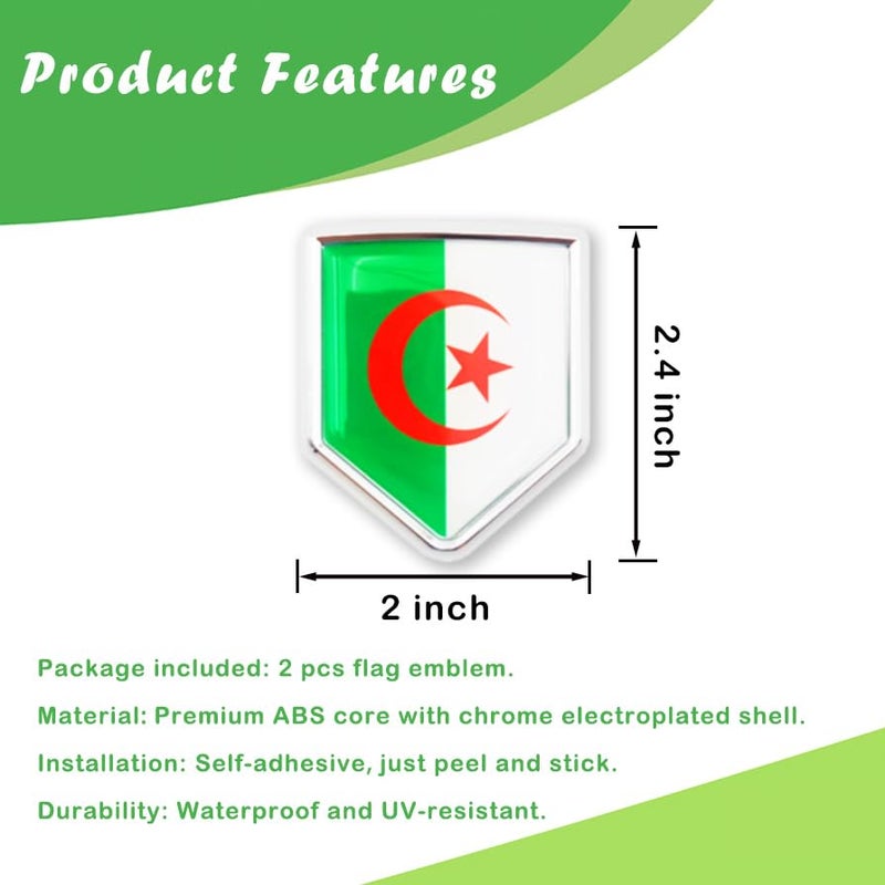 Newperlite Algeria Flag Decal Sticker Car Emblem Algerian Flag Car Decoration Accessories Chrome Shield for Truck Vehicles Cars 2 Pack - Image 3