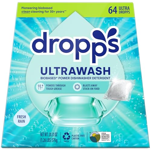 Dropps UltraWash Dishwasher Pods Fresh Rain 64 Count Biobased Power Deep Clean Dishwasher Detergent Tablets for Sparkling Shiny Dishes No Rinse Aid or PreWash Needed Dishwashing Pods - Image 2