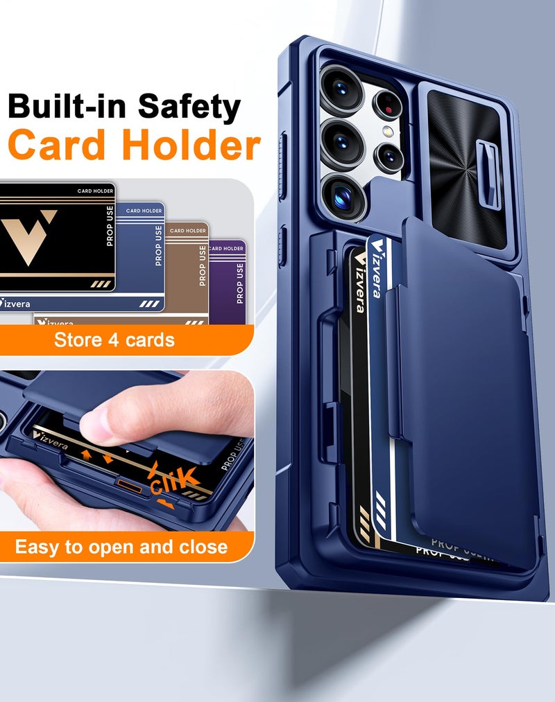 Vizvera for Samsung Galaxy S25 Ultra Case Wallet RFID [Cards Holder][Camera Cover][Edge Raised] Full Body Rugged Shockproof Silicone Protective Phone Case for Galaxy S25 Ultra 6.9" 2025(Blue) - Image 3