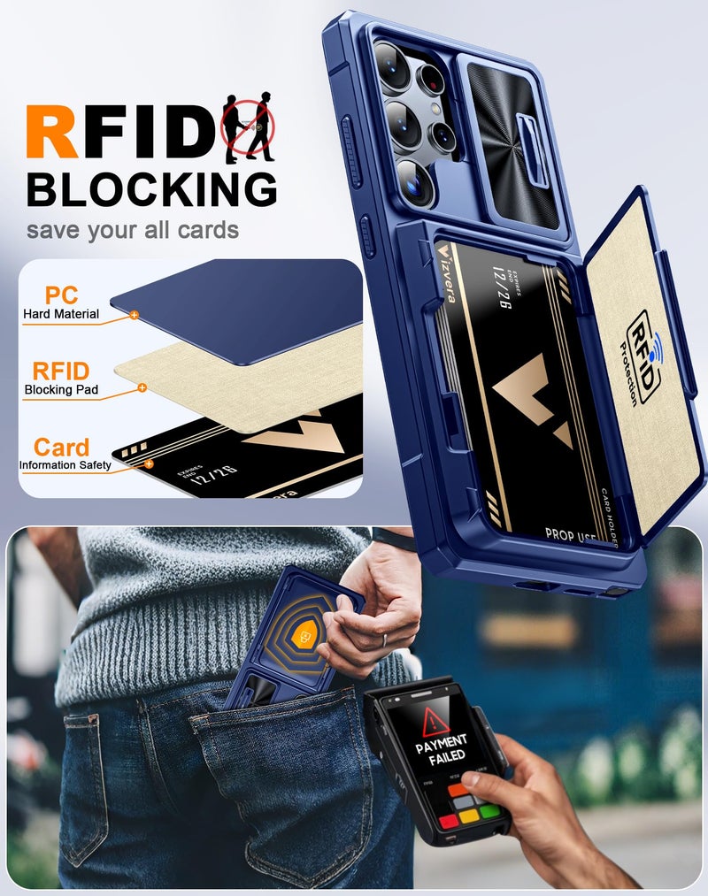 Vizvera for Samsung Galaxy S25 Ultra Case Wallet RFID [Cards Holder][Camera Cover][Edge Raised] Full Body Rugged Shockproof Silicone Protective Phone Case for Galaxy S25 Ultra 6.9" 2025(Blue) - Image 4