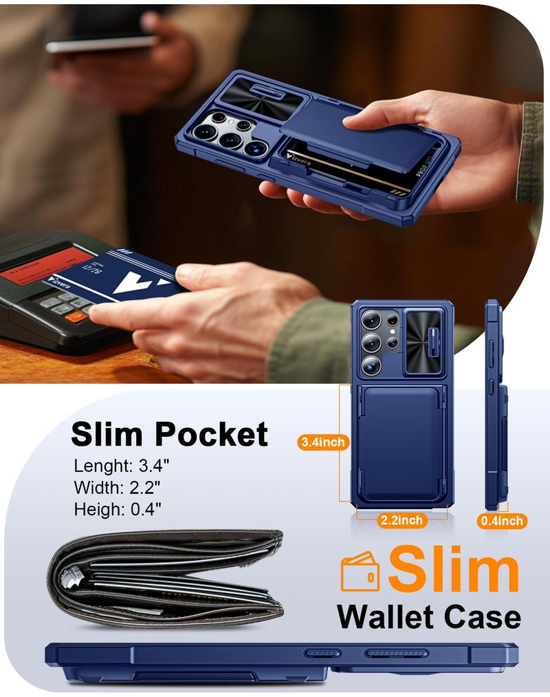 Vizvera for Samsung Galaxy S25 Ultra Case Wallet RFID [Cards Holder][Camera Cover][Edge Raised] Full Body Rugged Shockproof Silicone Protective Phone Case for Galaxy S25 Ultra 6.9" 2025(Blue) - Image 5