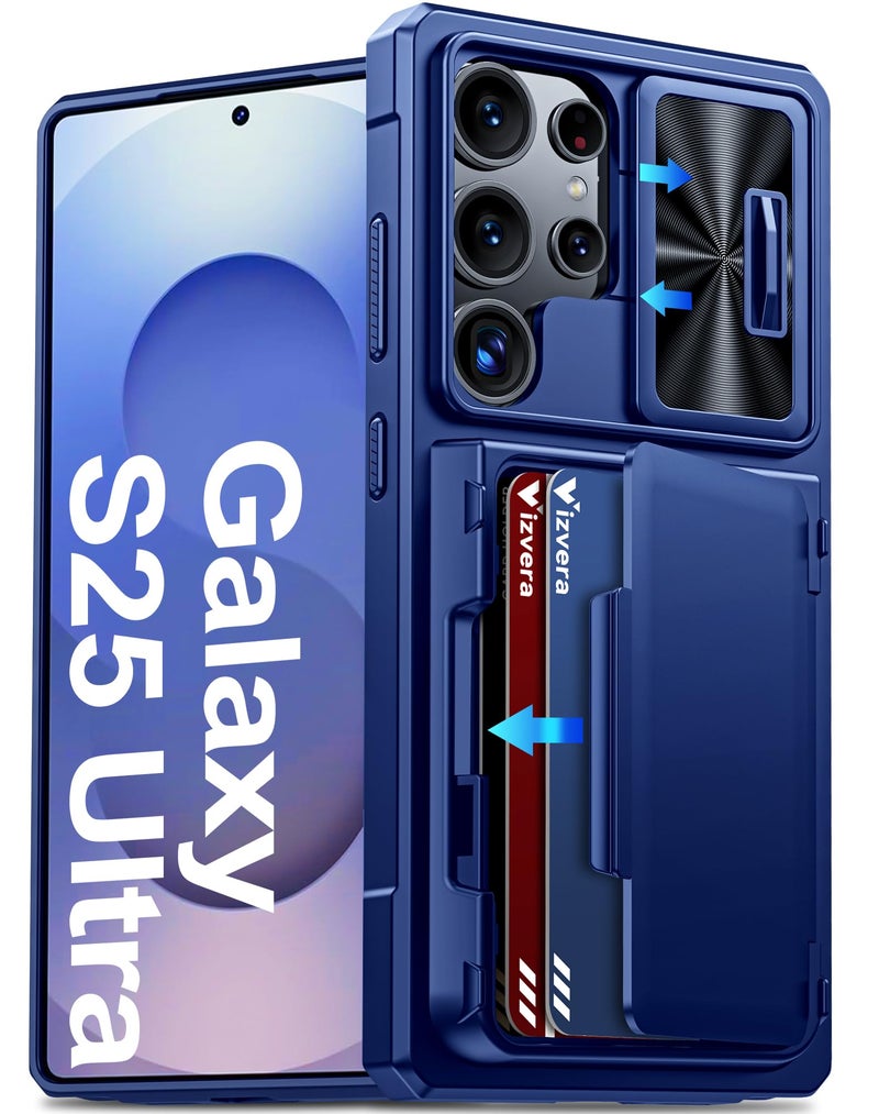 Vizvera for Samsung Galaxy S25 Ultra Case Wallet RFID [Cards Holder][Camera Cover][Edge Raised] Full Body Rugged Shockproof Silicone Protective Phone Case for Galaxy S25 Ultra 6.9" 2025(Blue) - Image 1