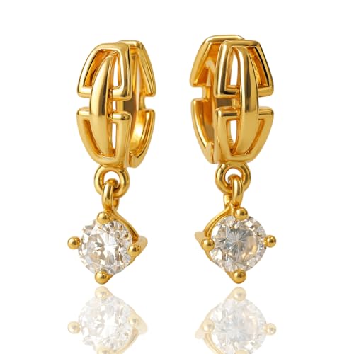 VAMA FASHIONS 18K Gold Plated Crystal Drop Huggie Hoop Bali Earrings Anti Tarnish Lightweight Traditional & Western Look Ear Stud Hoops Jewellery for Women & Girls - Image 1