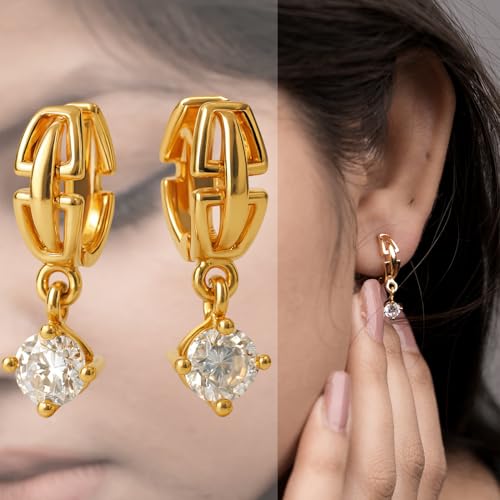 VAMA FASHIONS 18K Gold Plated Crystal Drop Huggie Hoop Bali Earrings Anti Tarnish Lightweight Traditional & Western Look Ear Stud Hoops Jewellery for Women & Girls - Image 4