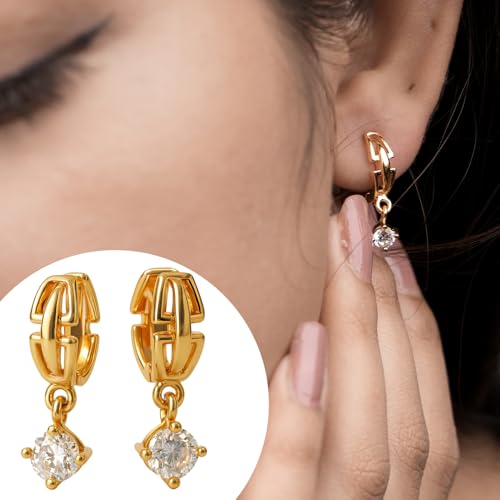 VAMA FASHIONS 18K Gold Plated Crystal Drop Huggie Hoop Bali Earrings Anti Tarnish Lightweight Traditional & Western Look Ear Stud Hoops Jewellery for Women & Girls - Image 2
