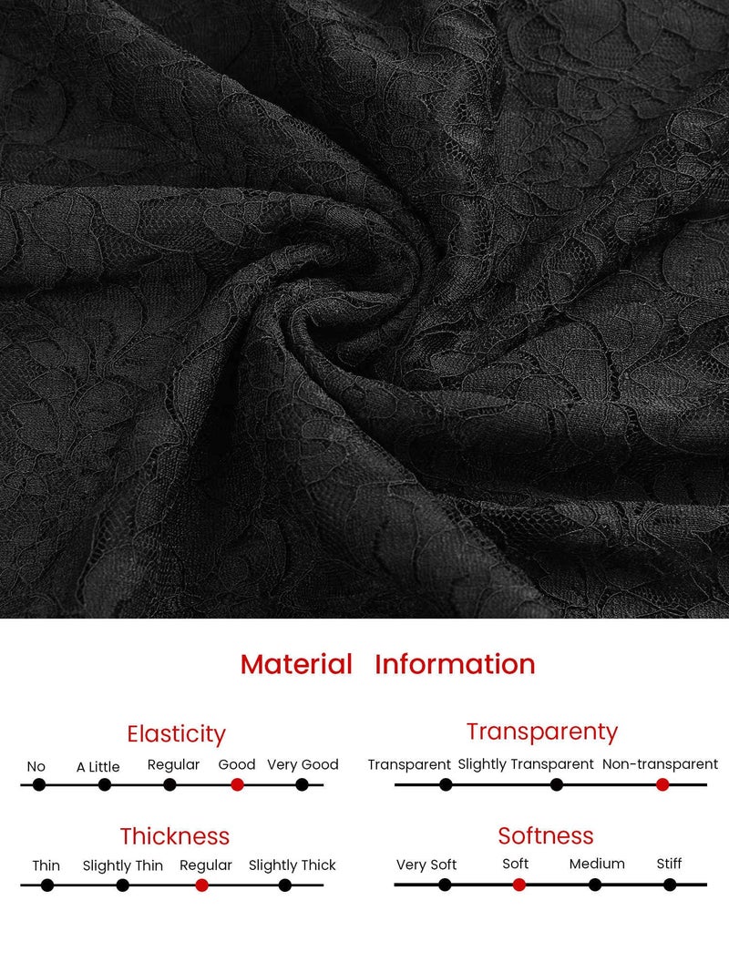 Hobemty Women's Floral Lace Dress V Neck Long Sleeve Cocktail Wedding Bodycon Pencil Dresses X-Large Black - Image 5