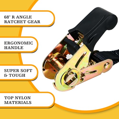 sumpluct Endless Ratchet Tie Down Straps,Du-Rable Nylon Black Strap Ratcheting Securing,Heavy Duty Cargo,Track Spring Fittings,Cargo Ropes for Trailer Loads,Motorcycle,Kayak,7ft-2Pack - Image 4