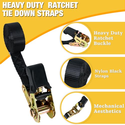 sumpluct Endless Ratchet Tie Down Straps,Du-Rable Nylon Black Strap Ratcheting Securing,Heavy Duty Cargo,Track Spring Fittings,Cargo Ropes for Trailer Loads,Motorcycle,Kayak,7ft-2Pack - Image 2