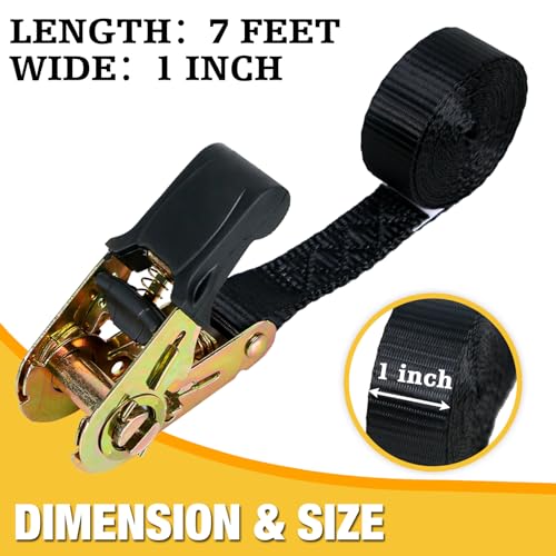 sumpluct Endless Ratchet Tie Down Straps,Du-Rable Nylon Black Strap Ratcheting Securing,Heavy Duty Cargo,Track Spring Fittings,Cargo Ropes for Trailer Loads,Motorcycle,Kayak,7ft-2Pack - Image 3