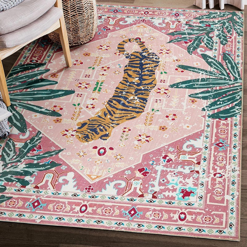 Aldopein Washable Hippie Rugs Boho Vintage Tropical Jungle 4x6 Area Rugs Accent Oriental Carpet for Bedroom Kitchen Dining Living Room Modern Indoor Entry Entrance Tribal Floor Rug - Image 1