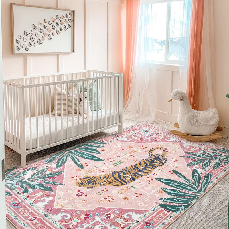 Aldopein Washable Hippie Rugs Boho Vintage Tropical Jungle 4x6 Area Rugs Accent Oriental Carpet for Bedroom Kitchen Dining Living Room Modern Indoor Entry Entrance Tribal Floor Rug - Image 2