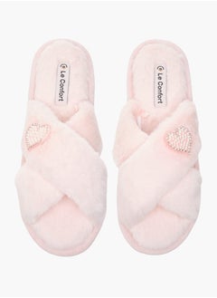 Le Confort Womens Faux Fur Cross Strap Bedroom Slides  - Image 2