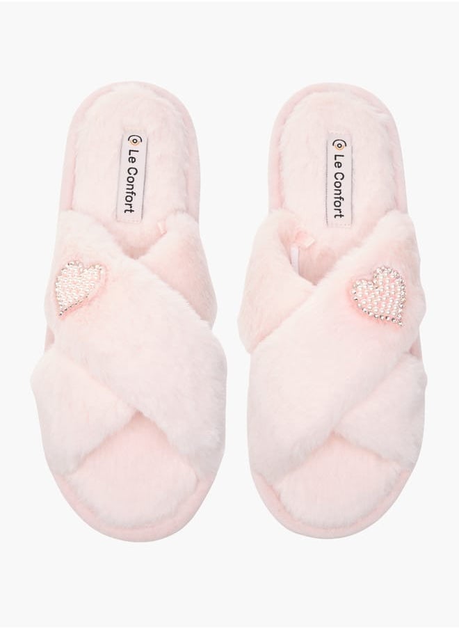 Le Confort Womens Faux Fur Cross Strap Bedroom Slides  - Image 2