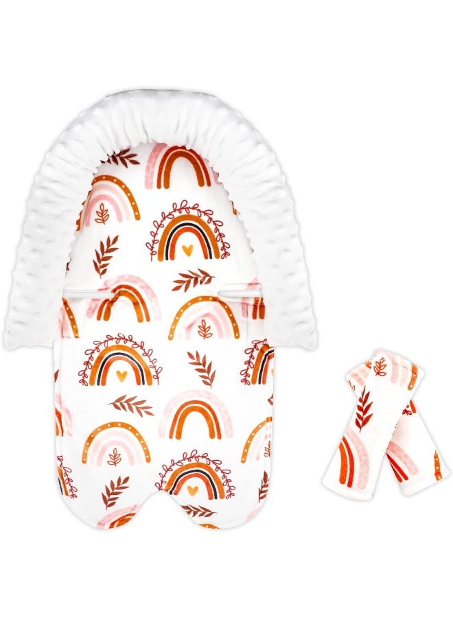 Pea Pod Infant Car Seat Head Support Rainbow Baby Carseat Head Support Cushion & Strap Covers for Newborns Ultra Soft Minky Dot Fabric Perfect for Baby Carseats, Strollers, Swing, and Bouncers - Image 1