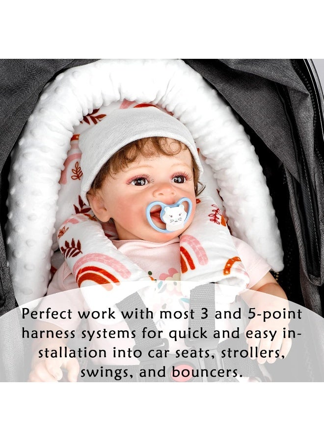 Pea Pod Infant Car Seat Head Support Rainbow Baby Carseat Head Support Cushion & Strap Covers for Newborns Ultra Soft Minky Dot Fabric Perfect for Baby Carseats, Strollers, Swing, and Bouncers - Image 5