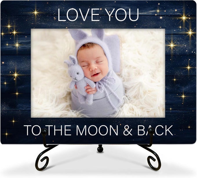 BABY PICTURE FRAME LOVE YOU TO THE MOON BACK DISPLAYS 4X6 PHOTO RUSTIC WOODEN FRAME 8X58 INCHES