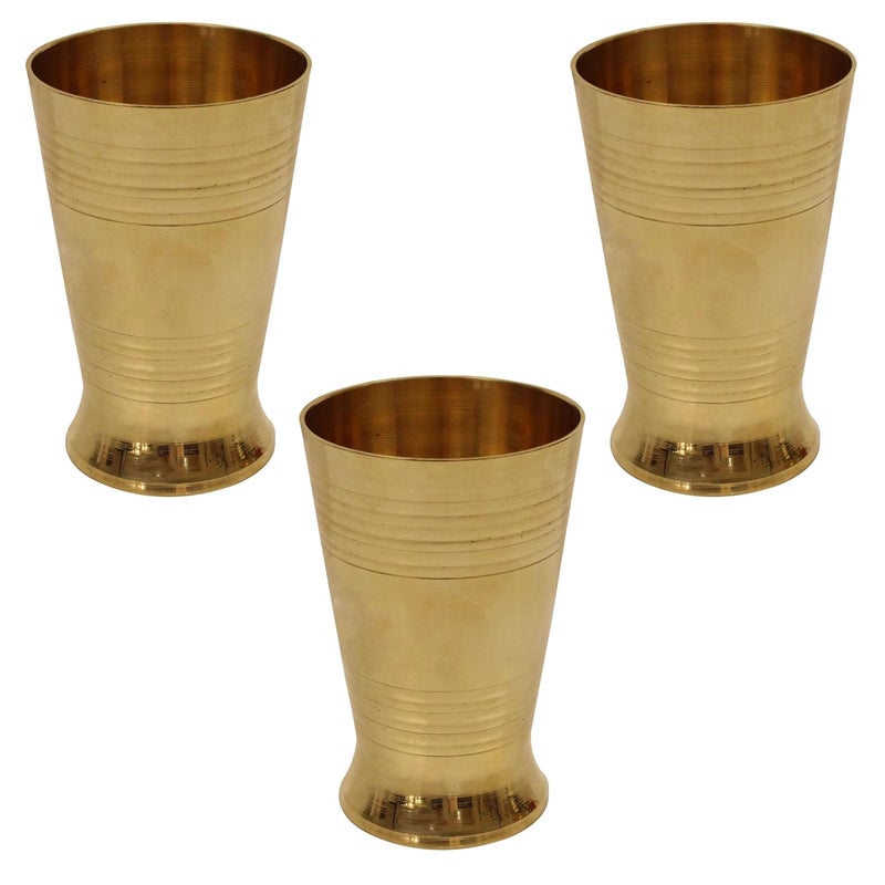 Spillbox Traditional Handcrafted Brass Lassie Glass with Embossed Design Homeware Hotel Ware Drinkware Serve Ware for Lassie Milk Juice and Water 3 - Image 1