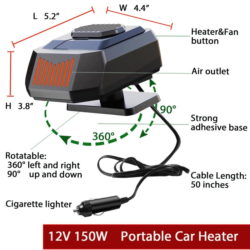 Fidensis 12Volt Protable Car Heater, Fast Heating, Windshield Defogger Defroster, 150W Portable Car Heater That Plugs into Cigarette Lighter - Image 4
