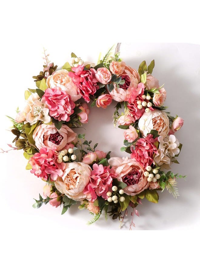 DOTKV Peony Wreath for Front Door Outside Rose Wreaths Full 16 Inch Handmade Spring Wreaths Summer Wreaths Fall Wreaths Winter Wreaths for Front Door Wall Window Decor - Image 1