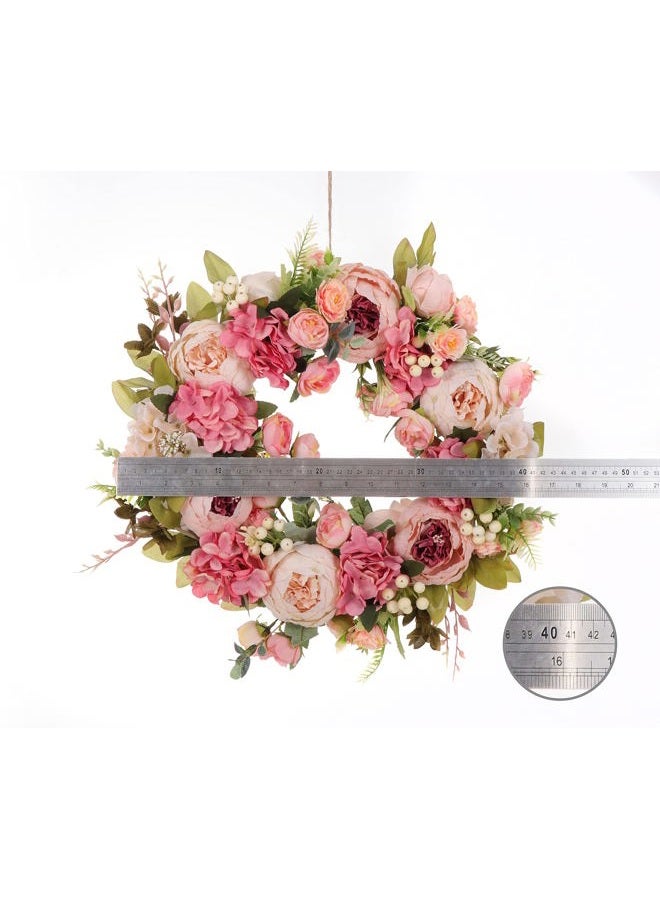 DOTKV Peony Wreath for Front Door Outside Rose Wreaths Full 16 Inch Handmade Spring Wreaths Summer Wreaths Fall Wreaths Winter Wreaths for Front Door Wall Window Decor - Image 2