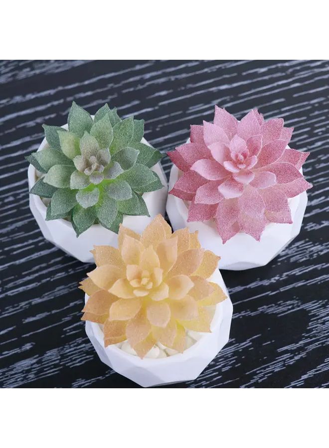 Mis Aman 3Pcs Miniature Realistic Succulent Plants Indoor Faux House Plants Round White Geometric Pot - Image 4
