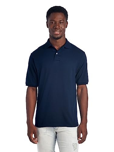 Jerzees Men's SpotShield 2 Button Rib Knit Polo Shirt_XL_J Navy - Image 3