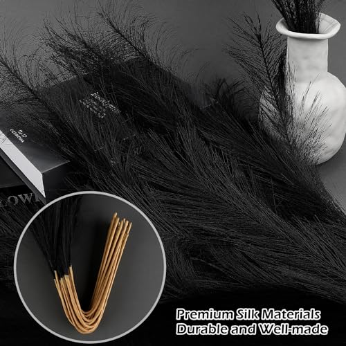SeptCat 30 Pcs Pampas Grass Black Decor 21.7" Fluffy Faux Short Pampas Grass Artificial Small Pompas Grass Flower Vase Filler for Home Wedding Living Room Wall Party Decoration - Image 4