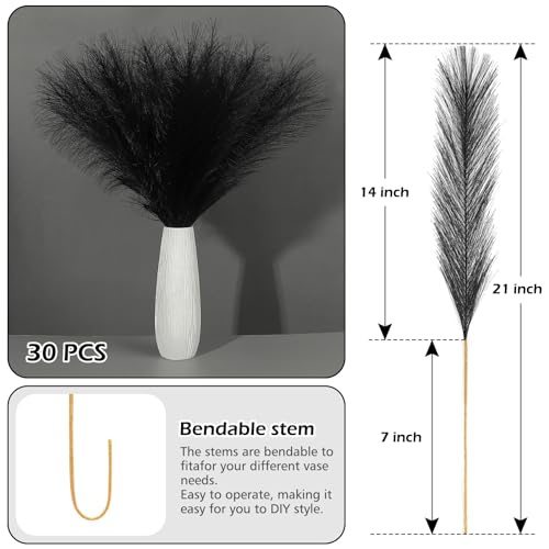 SeptCat 30 Pcs Pampas Grass Black Decor 21.7" Fluffy Faux Short Pampas Grass Artificial Small Pompas Grass Flower Vase Filler for Home Wedding Living Room Wall Party Decoration - Image 3