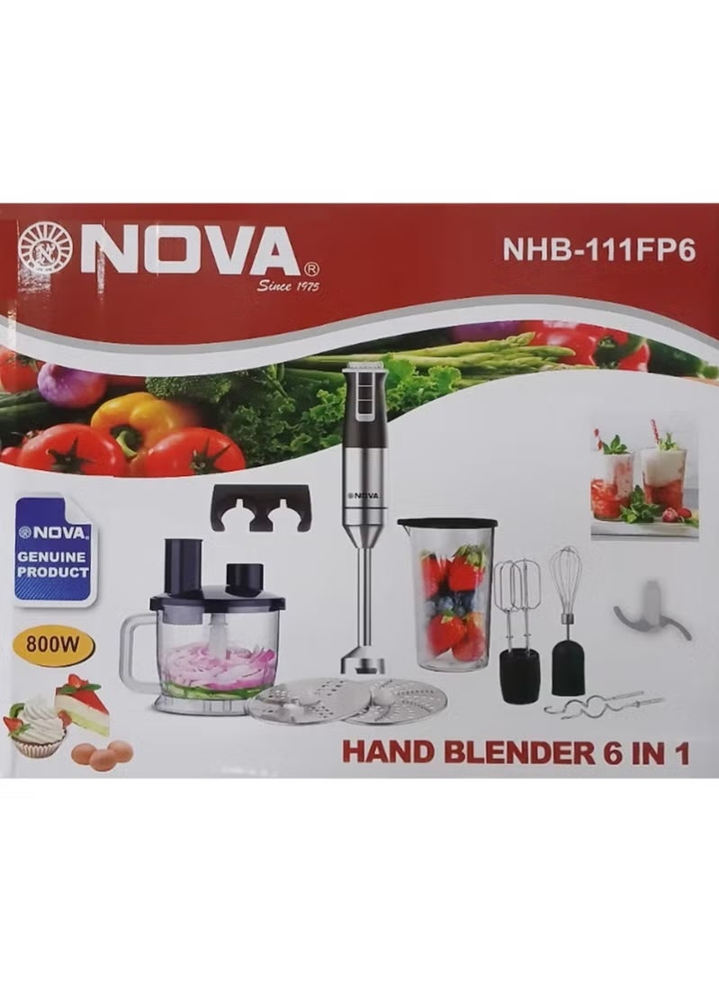 Nova 800W 6-in-1 Hand Blender with 1500ml Chopper, 600ml Beaker, Egg Whisk & Dough Hooks, Stainless Steel Immersion Blender, Adjustable Speed for Smoothies, Soups, Baby Food & More - Image 3