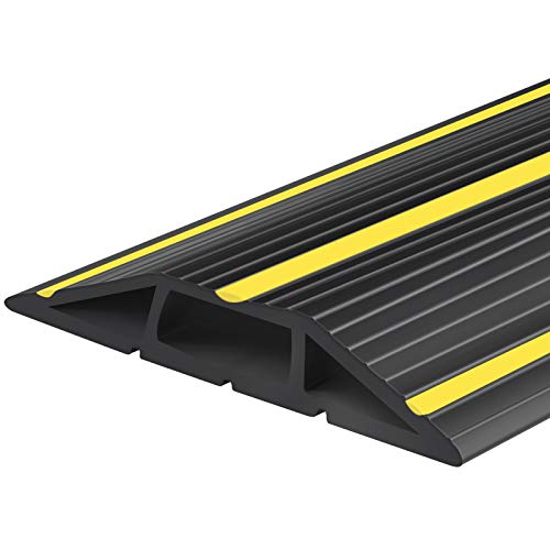 Papillon 10Ft Cord Covers for Wires on Floor, 3-Channel Floor Cord Cover with Anti-Slip Base & Yellow Warning Strips, Extension Cord Covers for Floor, Ideal for Home, Office, Outdoor Use - Image 1
