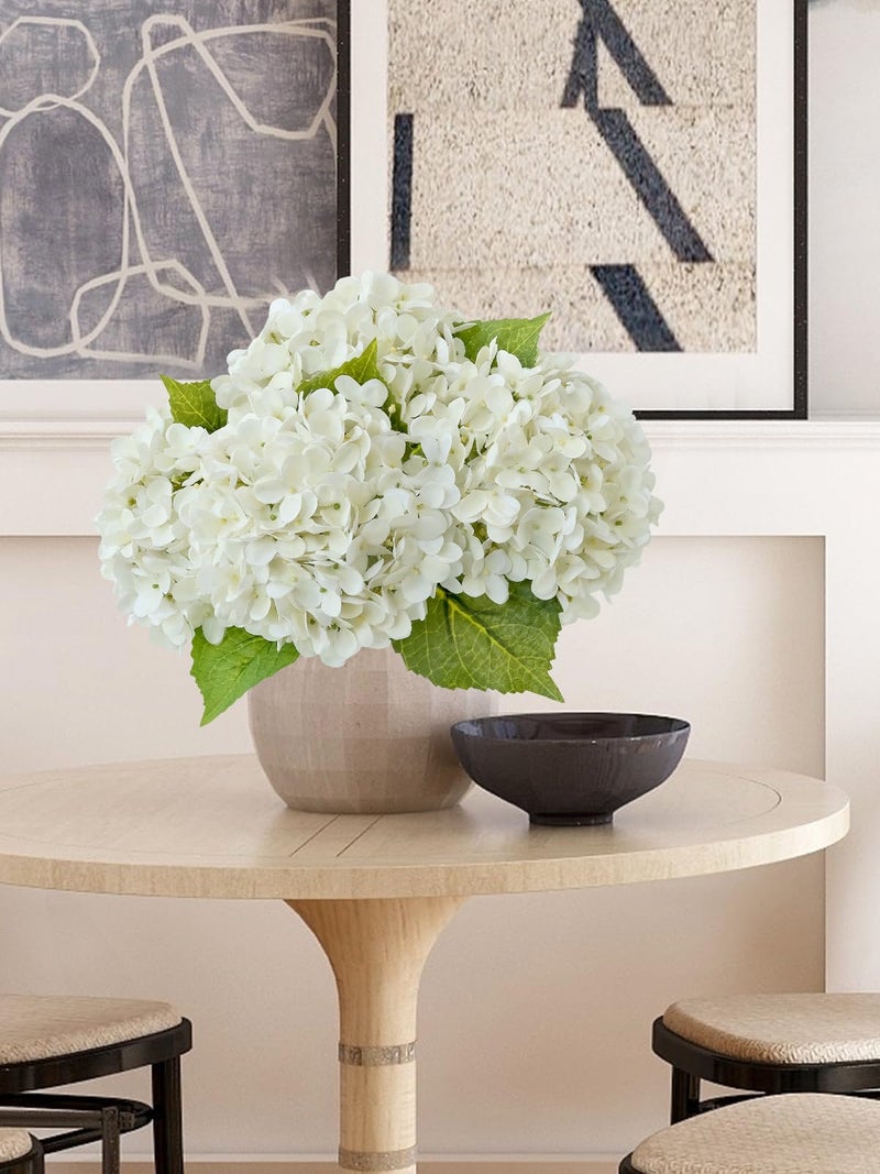 ZYTUYO 20 inches 4 Pcs Ivory White Real Touch Hydrangea Artificial Flowers Boho Lifelike Real Looking Latex Hydrangeas Flower with Long Stem for Home Decor Spring Table Centrepiece - Image 2