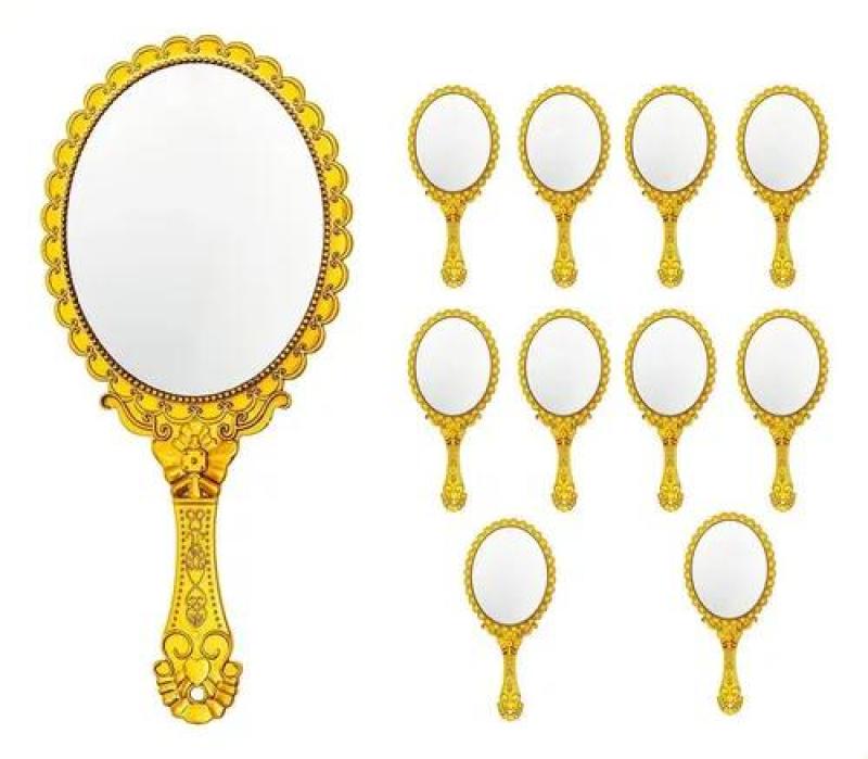 Pocket Mirror 7.8 X 17.5 Cm Opulent Vintage Design Hand Mirror - Crystal-Clear Oval Surface Compact Mirror For Wedding Parties, Classical Home Decor And On-The-Go Touch-Ups - Image 1