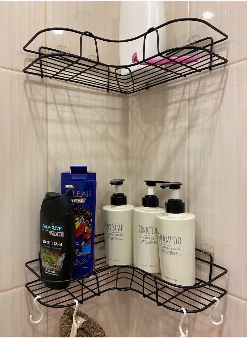 Generic 2-Pieces Corner Shower Bathroom Shelf, Rust Proof Bathtub Accessories Organizer, Adhesive Basket Storage Rack Shampoo Holder Wall Organization  - Image 2