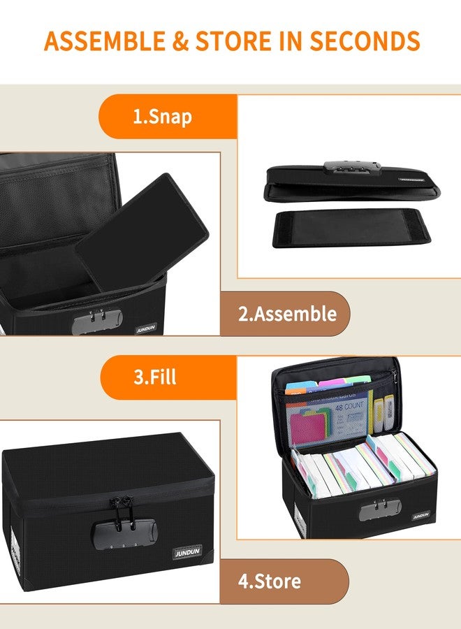 JUNDUN Fireproof Index Card Holder with Lock, Collapsible, Black, 4x6 Inch - Image 5