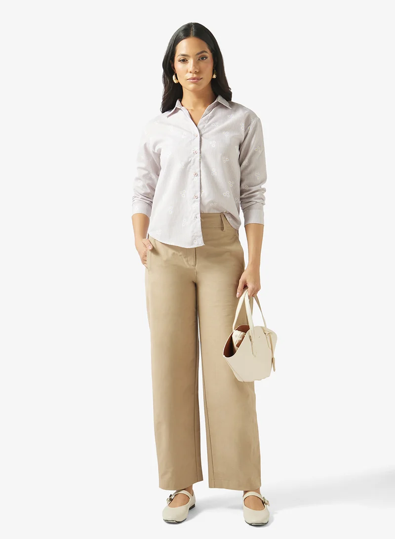 Fyor  Floral Embroidered Striped Shirt for Women | Best Price UAE