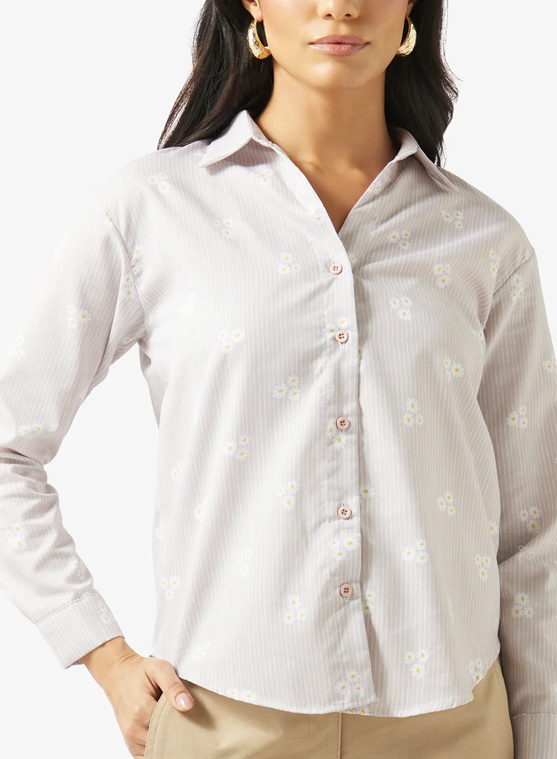 Fyor  Floral Embroidered Striped Shirt for Women | Best Price UAE