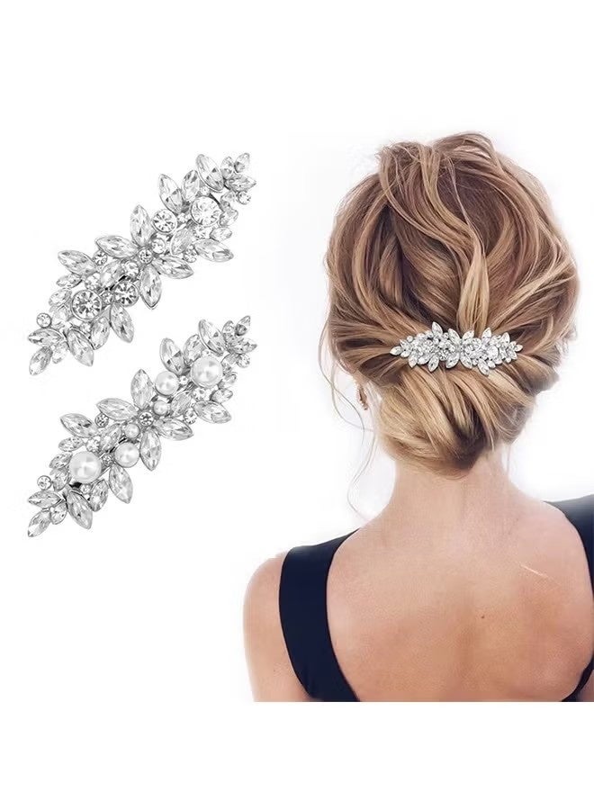 مشبكان للشعر للنساء، مشابك كبيرة بتصميم لؤلؤي كلاسيكي، مشابك فرنسية بسيطة بمشابك أوتوماتيكية على شكل صدفة. - Image 1