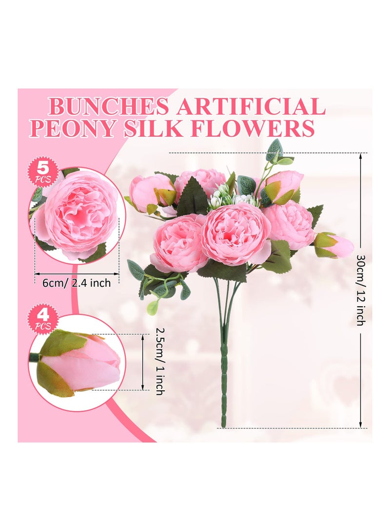 SOLARAE Artificial Peony Flowers, Faux Flowers Silk Hydrangea Bouquet Vintage Wedding Home Table Door Decor Reusable Bouquet of Rose Flowers for Wedding Birthday Party (Light Pink,Peony)(4 Packs) - Image 5
