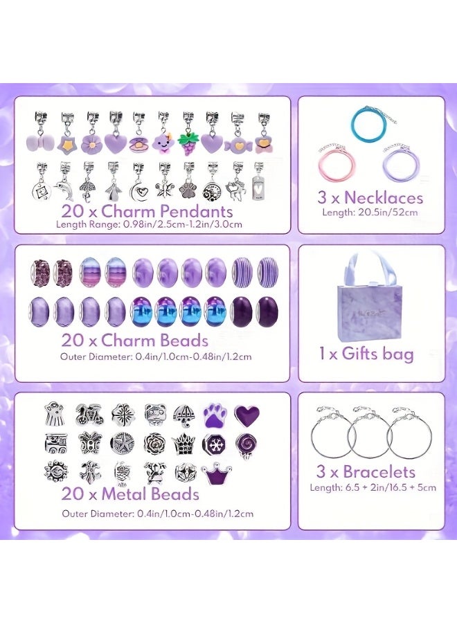 كابسترو طقم صنع أساور ساحرة (٦٧ قطعة) للبنات - طقم صنع مجوهرات بنفسجي مع أساور على شكل سلسلة ثعبان، وحبال، وخرز، ودلايات، وعلبة هدايا | طقم صنع مجوهرات اصنعها بنفسك للأطفال من ٦ إلى ١٢ عامًا - Image 2