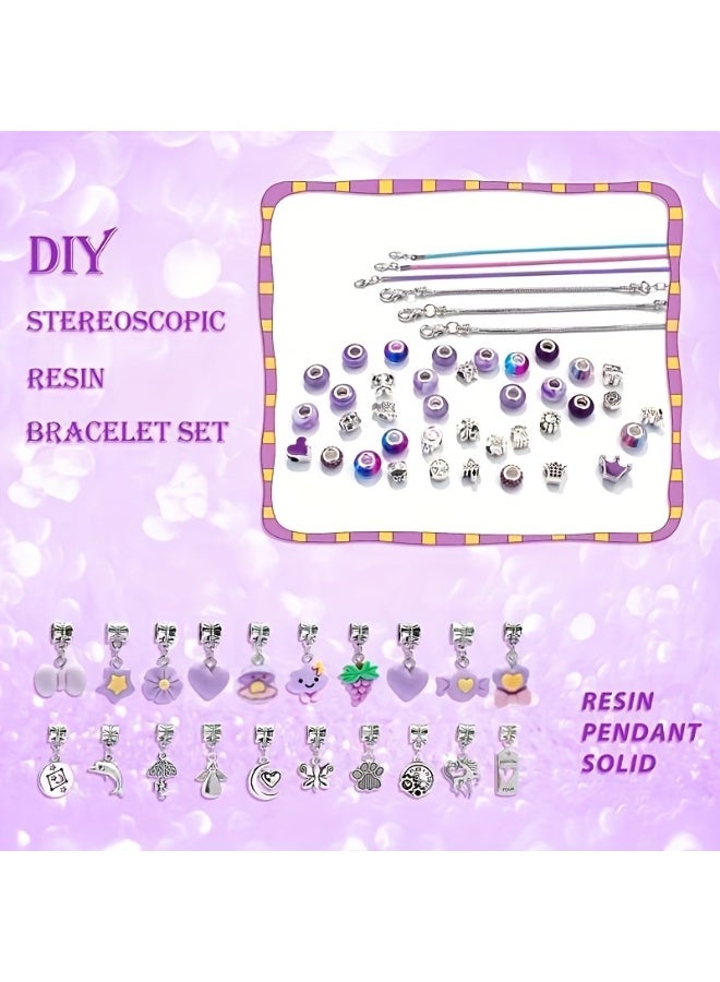 كابسترو طقم صنع أساور ساحرة (٦٧ قطعة) للبنات - طقم صنع مجوهرات بنفسجي مع أساور على شكل سلسلة ثعبان، وحبال، وخرز، ودلايات، وعلبة هدايا | طقم صنع مجوهرات اصنعها بنفسك للأطفال من ٦ إلى ١٢ عامًا - Image 3