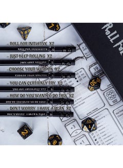 CZYY DND Pencils Set of 12 - Silver Foil Stamped with RPG Slogans & D6 Dice Numbers - Hexagon 2HB Tabletop Gaming Pencil with Eraser - Must-Have Tools, Accessories and Gifts for DM and Player (Style A)  - Image 5