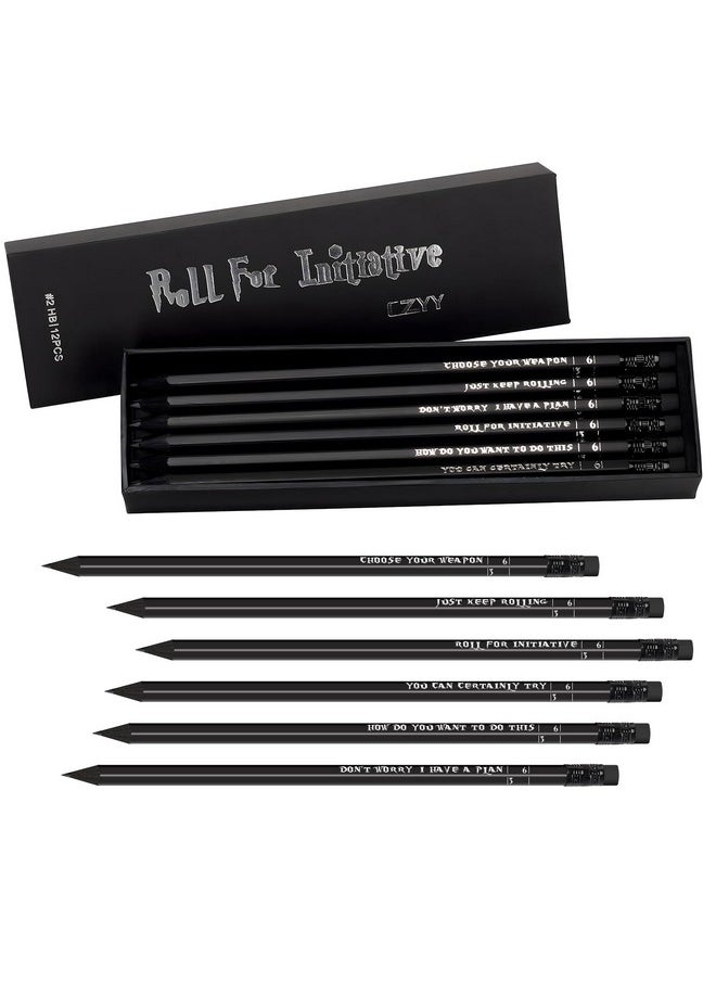 CZYY - DND Pencils Set of 12 - Silver Foil Stamped with RPG Slogans & D6 Dice Numbers - Hexagon 2HB Tabletop Gaming Pencil with Eraser - Must-Have Tools, Accessories and Gifts for DM and Player (Style A) - Image 1
