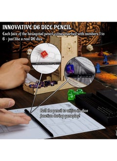 CZYY DND Pencils Set of 12 - Silver Foil Stamped with RPG Slogans & D6 Dice Numbers - Hexagon 2HB Tabletop Gaming Pencil with Eraser - Must-Have Tools, Accessories and Gifts for DM and Player (Style A)  - Image 3