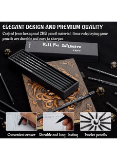 CZYY DND Pencils Set of 12 - Silver Foil Stamped with RPG Slogans & D6 Dice Numbers - Hexagon 2HB Tabletop Gaming Pencil with Eraser - Must-Have Tools, Accessories and Gifts for DM and Player (Style A)  - Image 4