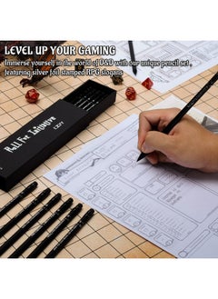 CZYY DND Pencils Set of 12 - Silver Foil Stamped with RPG Slogans & D6 Dice Numbers - Hexagon 2HB Tabletop Gaming Pencil with Eraser - Must-Have Tools, Accessories and Gifts for DM and Player (Style A)  - Image 2