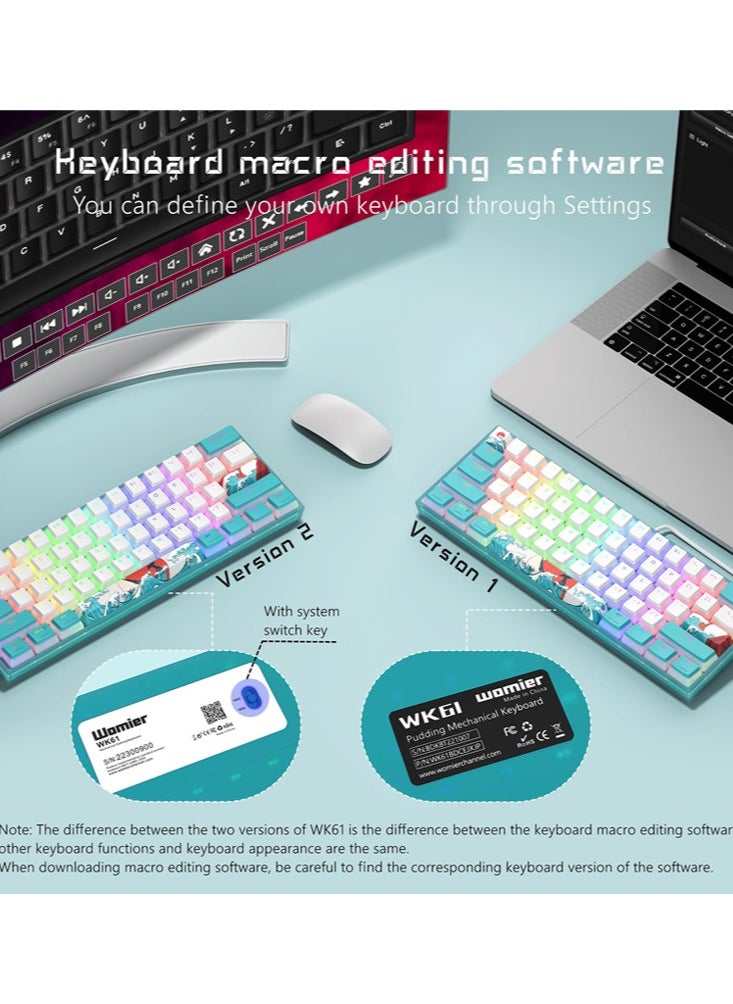 Womier - Womier 60% Percent Keyboard, WK61 Mechanical RGB Wired Gaming Keyboard, Hot-Swappable Keyboard with Blue Sea PBT Keycaps for Windows PC Gamers - Linear Red Switch - Image 1