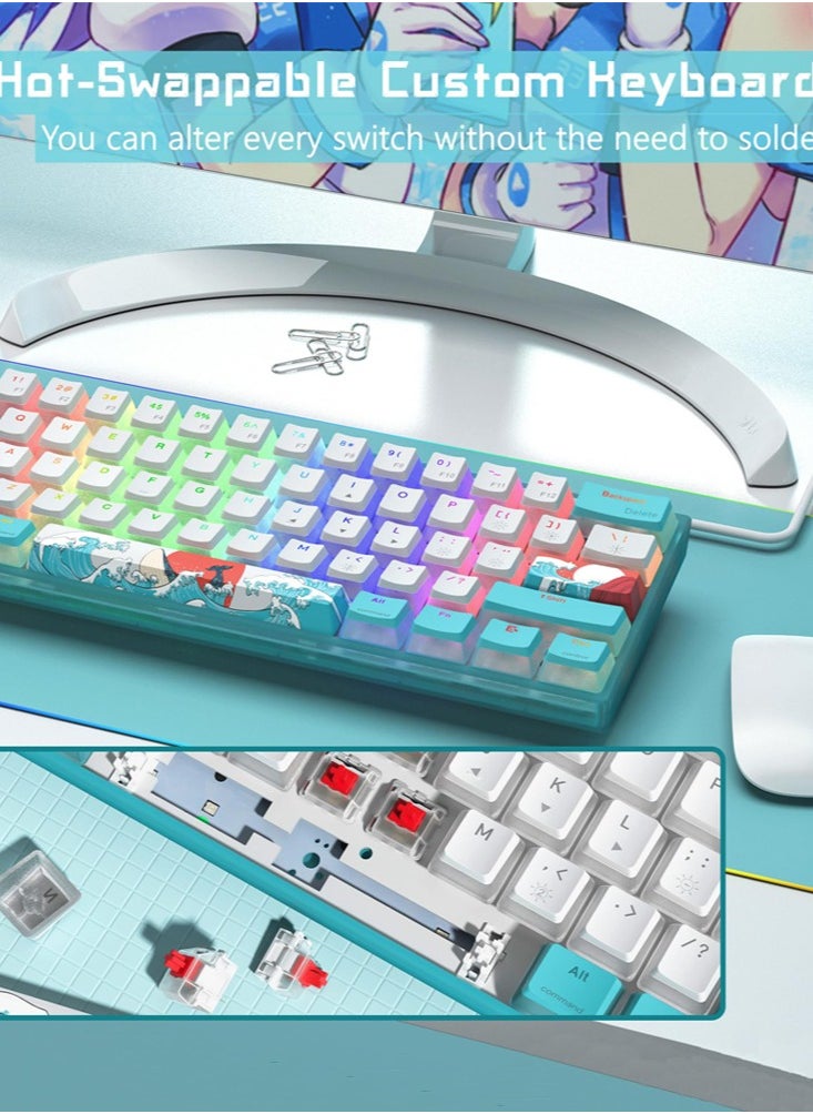 Womier - Womier 60% Percent Keyboard, WK61 Mechanical RGB Wired Gaming Keyboard, Hot-Swappable Keyboard with Blue Sea PBT Keycaps for Windows PC Gamers - Linear Red Switch - Image 1